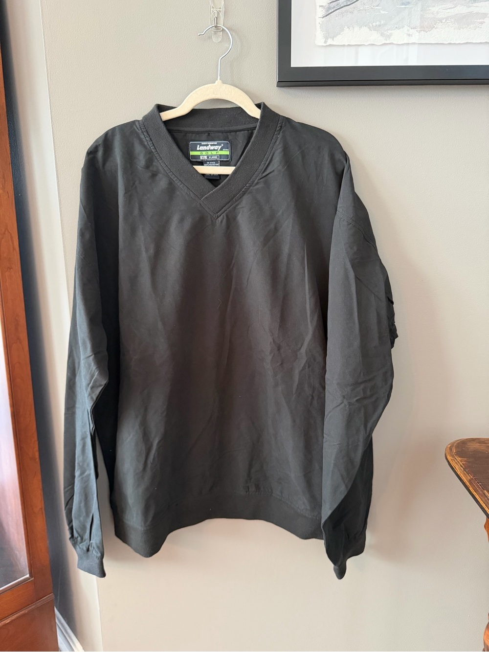 Men's Black V-Neck Pullover Wind Jacket by Landway Golf. XL